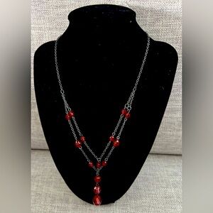 Beautiful 1928 statement necklace with red rhinestones